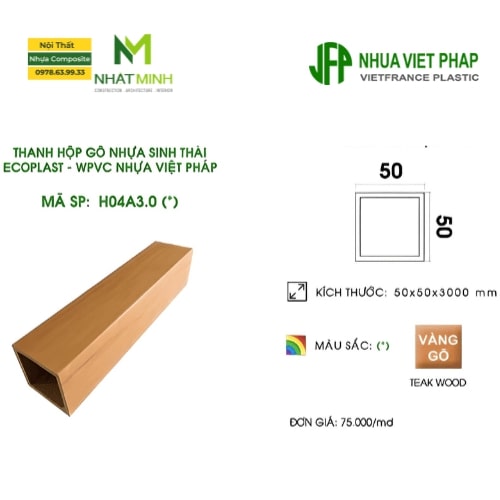 Thanh hộp gỗ nhựa Ecoplast H04B3.0 là gỗ nhựa trong nhà, dùng làm vách ngăn nội thất, ốp trần, tường…
