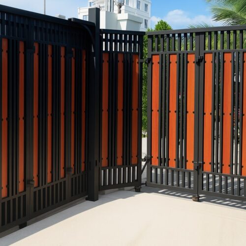 Cổng trượt gỗ nhựa ngoài trời có motor